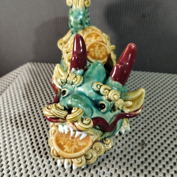 Chinese Traditional WuCai Porcelain Feng Shui kylin Foo Dog Lion Statue - Picture 6 of 12